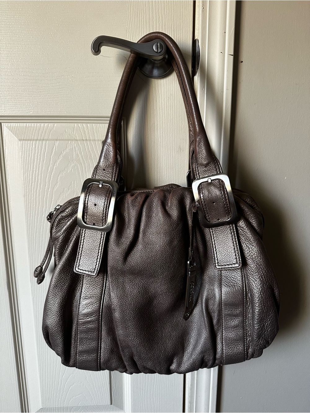 Cole Haan Y2K Metallic Bronze Leather Ruched Slouchy Shoulder Bag